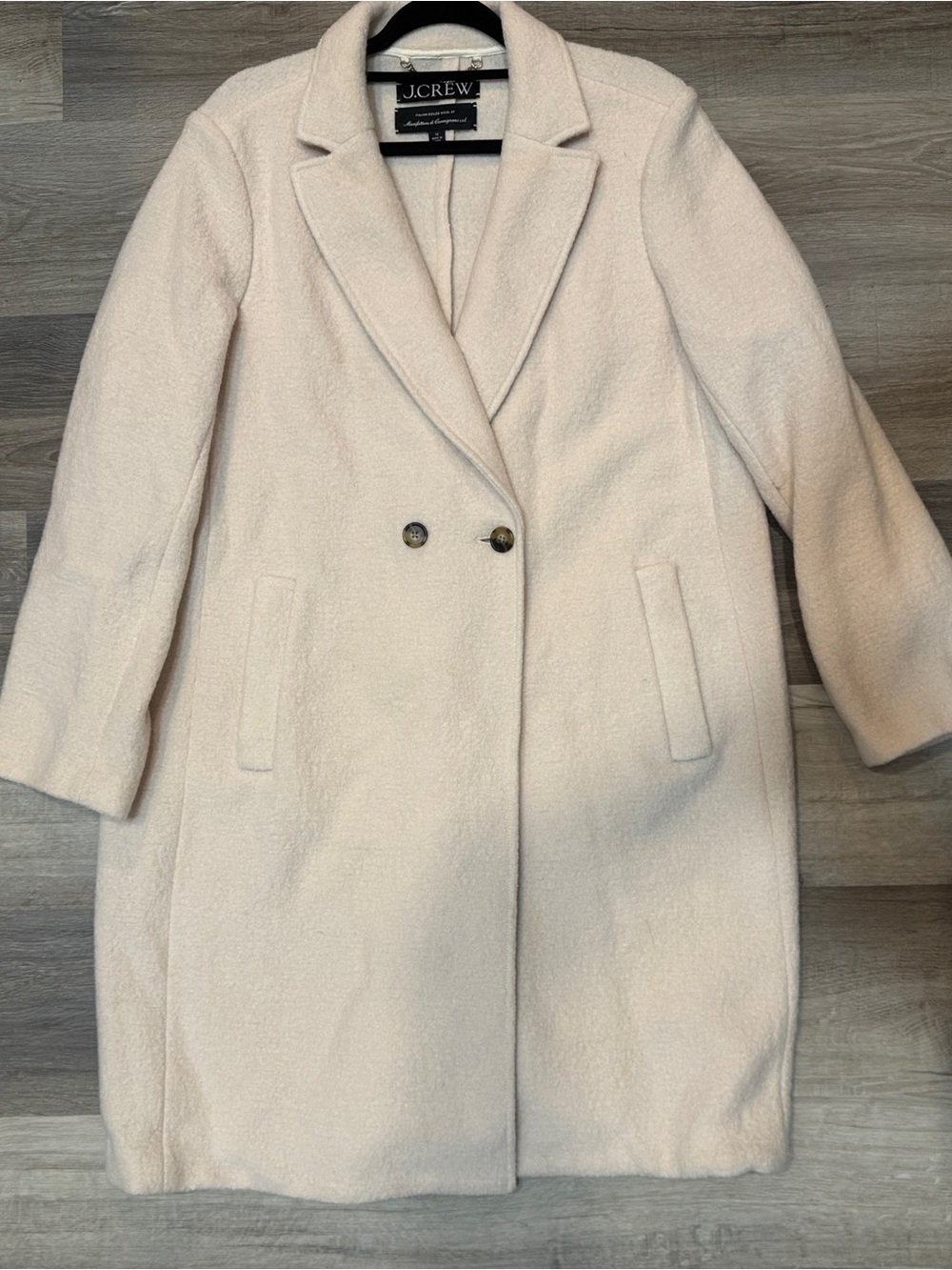 J. Crew Cream Double-Breasted Italian Boiled Wool Trench Coat